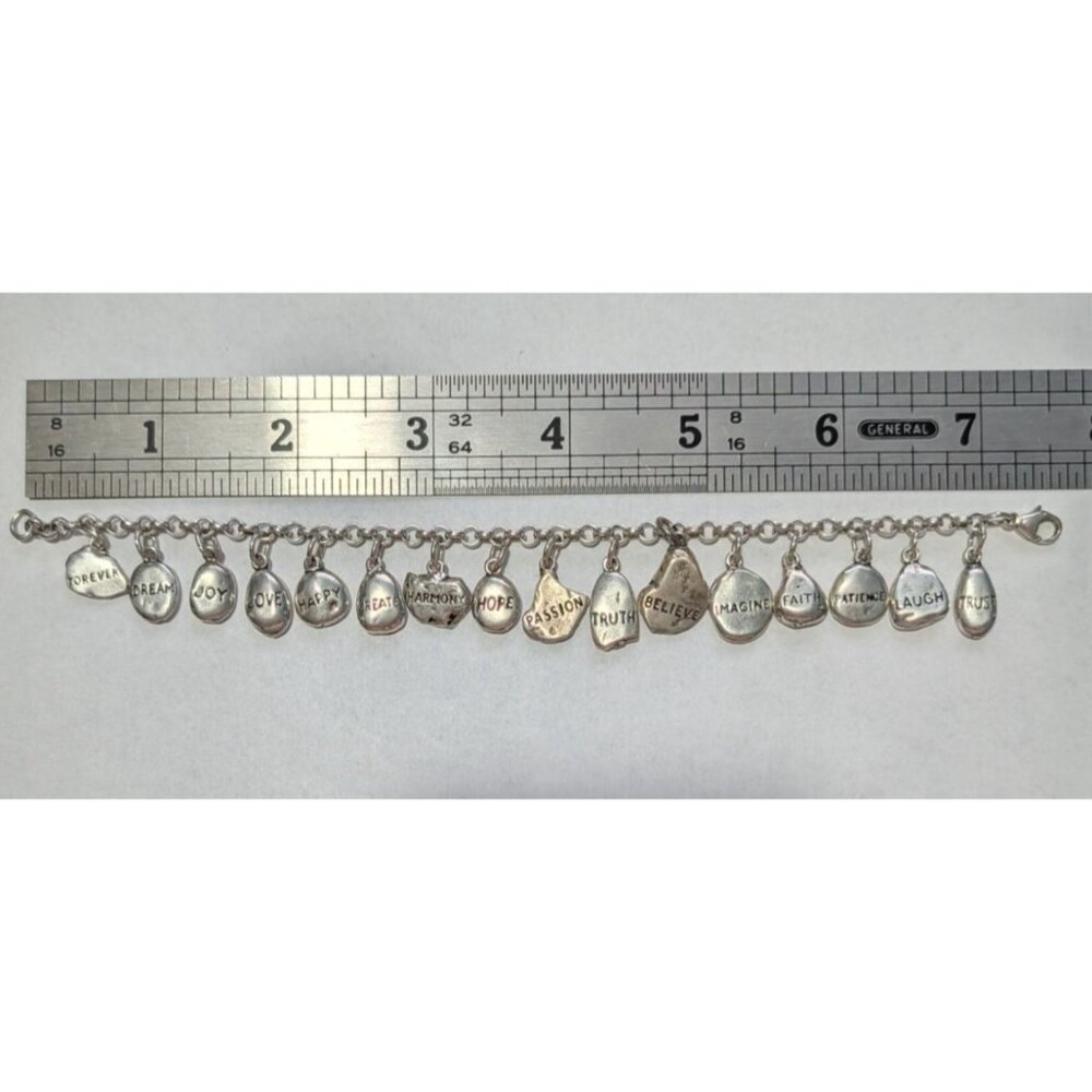 Sterling Silver Charm Bracelet 16 Inspirational Charms Lobster Clasp Size 7 - Picture 9 of 16